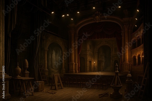 Obraz na płótnie Intricate Baroque Theater Backstage Scene with Dramatic Lighting w salonie