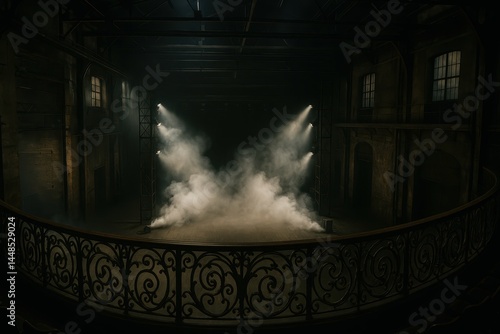 Obraz na płótnie Dramatic Theatrical Stage with Fog and Balcony Lighting Effects w salonie