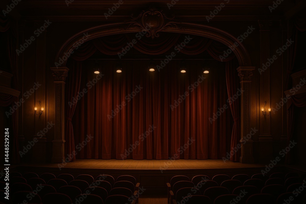 Romantic Theater with Red Curtains and Soft Lighting for Children