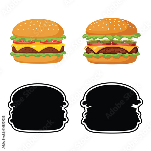 Cheeseburger vector with lettuce and pickles