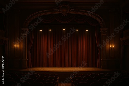 Obraz na płótnie Romantic Theater with Red Curtains and Soft Lighting for Children w salonie