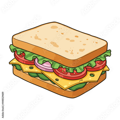 Cartoon sandwich with lettuce tomato and cheese