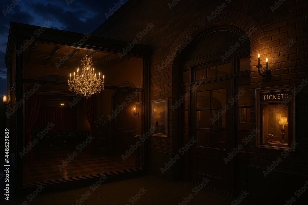 Romantic Theater Ambiance with Elegant Chandelier and Warm Lighting