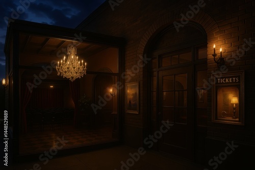 Obraz na płótnie Romantic Theater Ambiance with Elegant Chandelier and Warm Lighting w salonie