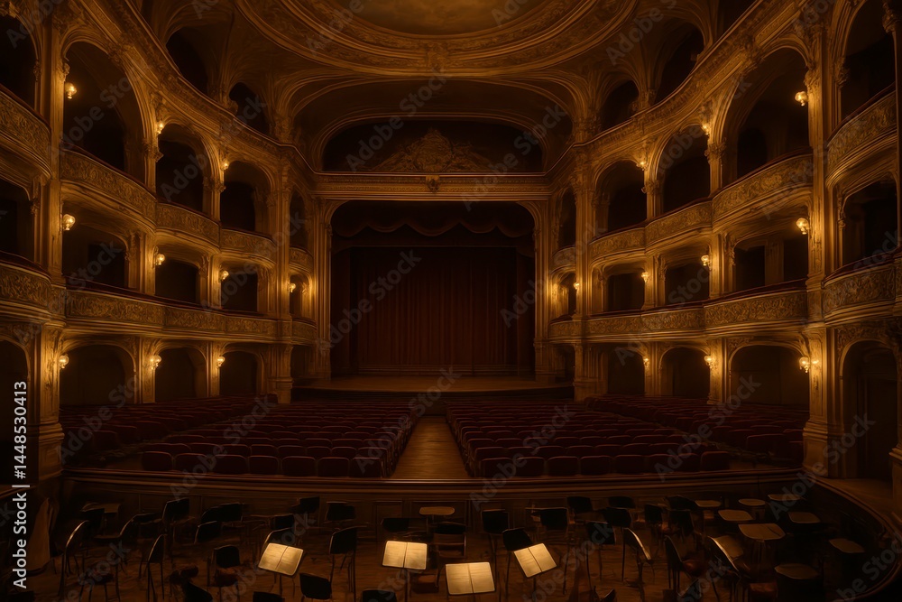 Elegant Ornate Amphitheater Interior with Soft Lighting Atmosphere