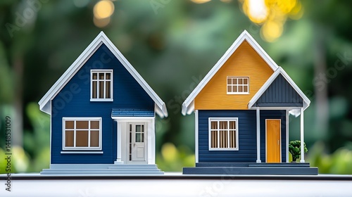 Wallpaper Mural Two Miniature Houses, Blue and Yellow, Real Estate Concept Torontodigital.ca