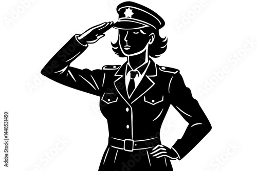 Female soldier silhouette standing design in dark blue with transparency, silhouette, female soldier, woman, army, military, war, standing, dark blue, vector, illustration, design, art, troop, uniform