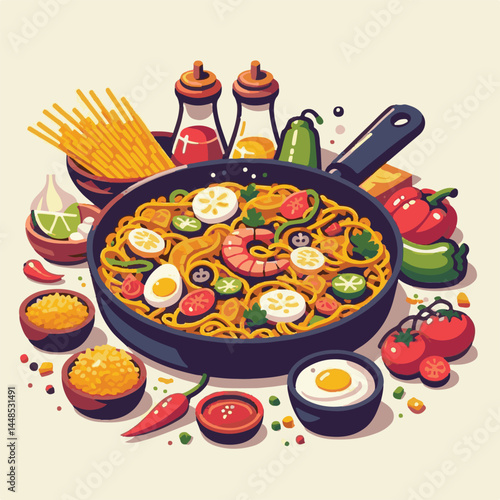 rice, paella, dish, meal, spanish, cuisine, food, seafood, pan, dinner, traditional, shrimp, mediterranean, spain, cooking, prawn, vegetable, cooked, background, plate, mussel, gourmet, shellfish, res