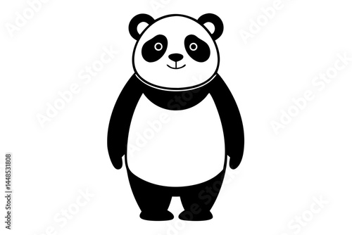 Panda bear silhouette standing on hind legs facing forward black design, panda, bear, animal, silhouette, standing, hind legs, wildlife, cartoon, vector, illustration, mammal, cute, design, black