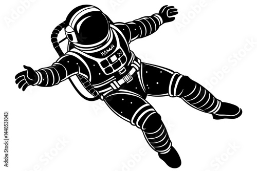 Astronaut silhouette floating freely in space wearing a full spacesuit creative design, astronaut, space, silhouette, space suit, floating, cosmos, galaxy, vector, illustration, design, outer space