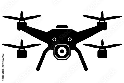 Silhouette of a quadcopter drone with four propellers on a white background, quadcopter, drone, silhouette, vector, design, flying, technology, remote, controlled, wireless, innovation, gadget