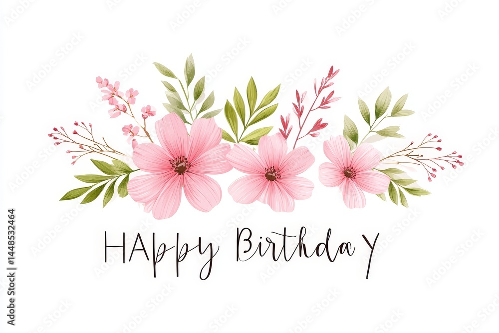 Naklejka premium Floral Birthday Wishes Cel - Elegant pink flower birthday design, symbolizing joy, celebration, love, growth, and new beginnings. Perfect for cards, banners, and invitations