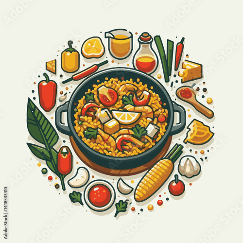 rice, paella, dish, meal, spanish, cuisine, food, seafood, pan, dinner, traditional, shrimp, mediterranean, spain, cooking, prawn, vegetable, cooked, background, plate, mussel, gourmet, shellfish, res