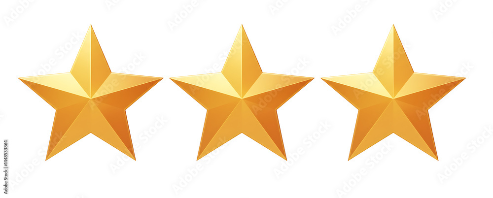 Fototapeta premium Golden three star review rating and feedback icon isolated on transparent background