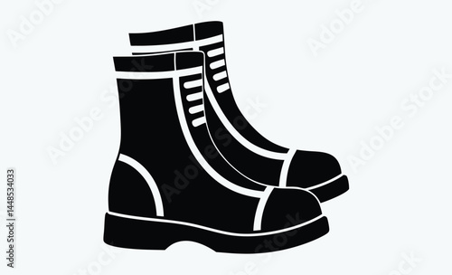 Black boots silhouette, simple boot icon, footwear vector illustration, rugged shoe design, minimal boot shape