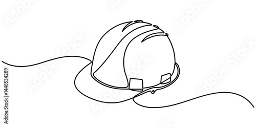 Construction worker wearing a safety helmet continuous one line drawing. Safety tools for construction. Continuous one line drawing of labor minimalist concept for labor days. Vector illustration.
