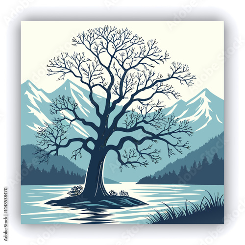 Topped off palm tree between other green palm trees.Mangroves, sand with Blue sky background on a sunny day near sunset. Looks like a stub with curved angle. shoots, stub tree, top cutoff, top off