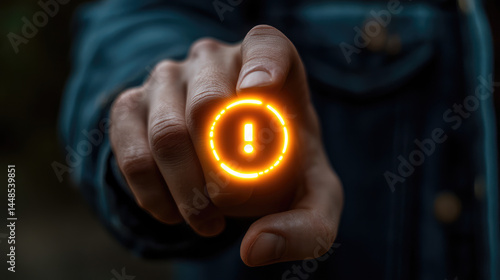 Finger pointing at glowing alert button