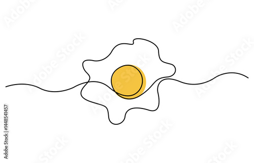 Continuous one line drawing of fried egg. Vector illustration, World egg day simple web banner, background, Modern one line design vector graphic illustration.