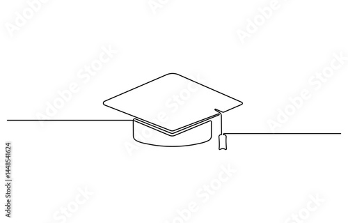 Graduation cap and diploma continuous one line drawing. hand drawn line art vector illustration of graduation hat, university graduation sign isolated white background.