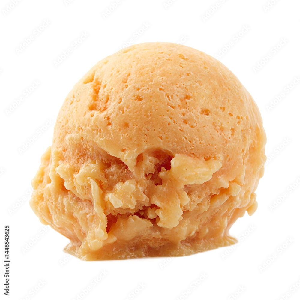 Isolated burnt caramel ice cream scoop with a deep golden hue Isolated burnt caramel ice cream scoop with a deep golden hue