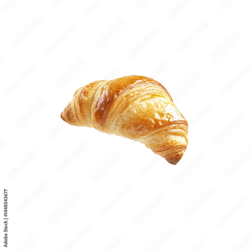 Single Butter Croissant Tumbling Mid Air isolated on a transparent background Single Butter Croissant Tumbling Mid Air isolated on a transparent background