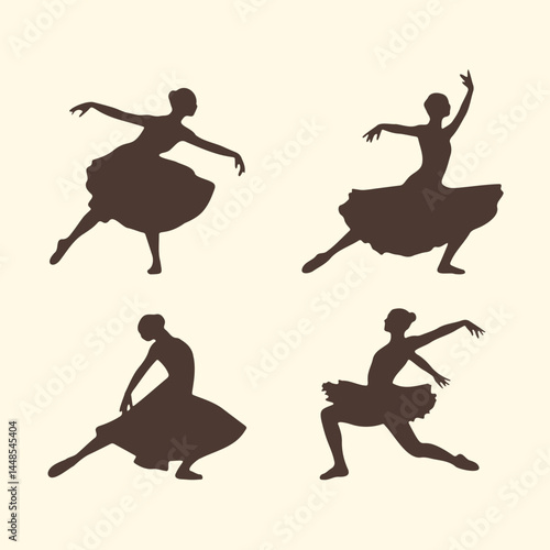 Dancer Silhouette, Ballet Dancers, Ballerina in Graceful Artistic Movements Poses, Elegant performance Vector Icon Set.