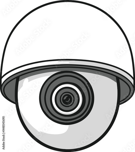 Black and White Security Surveillance Camera Icon with Protective Cover CCTV, Safety, and Monitoring Concept