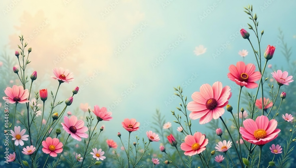 Obraz premium Delicate wildflowers & vines, soft pastel hues, fabric, nature
