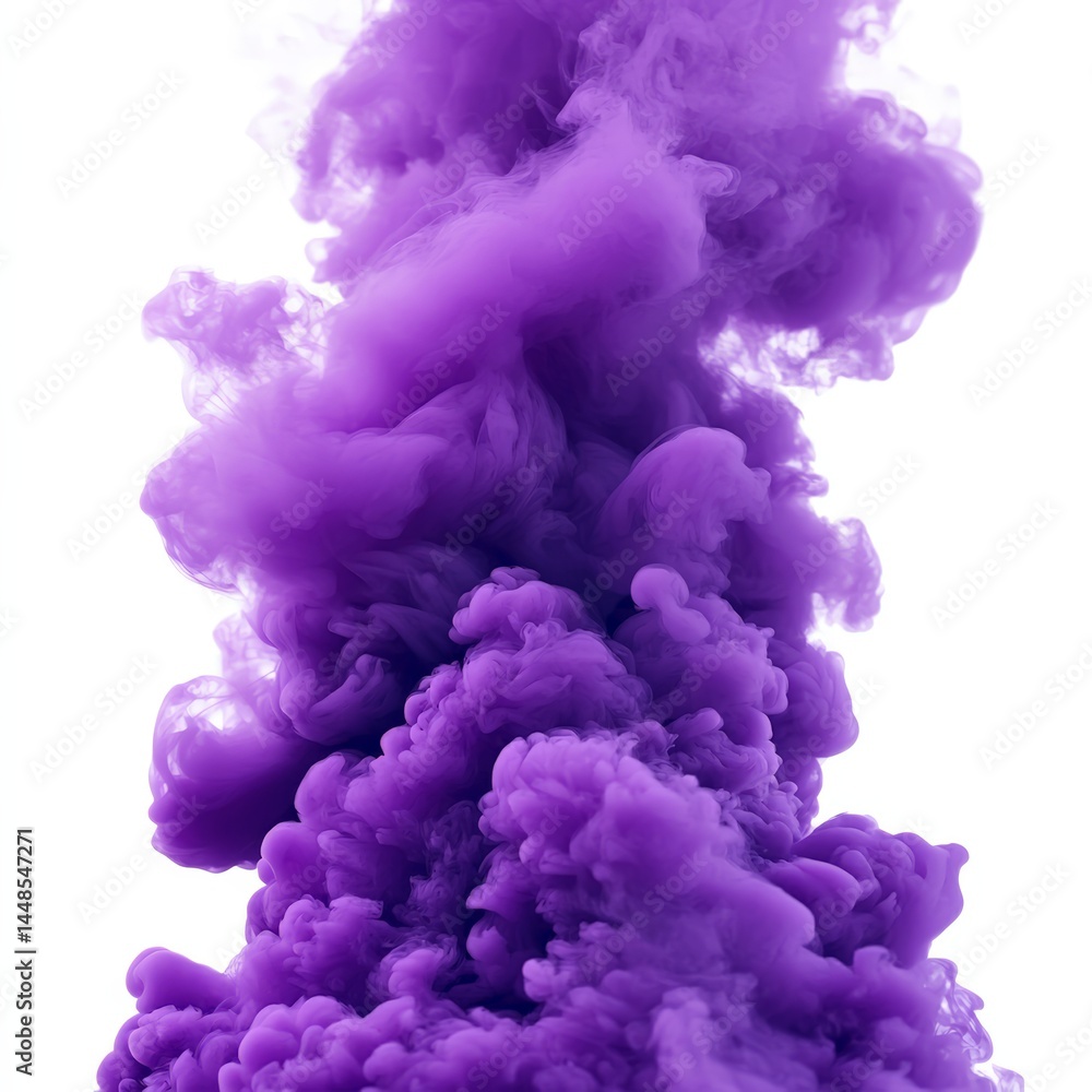 Vibrant purple ink cloud plume in water on white background Vibrant purple ink cloud plume in water on white background
