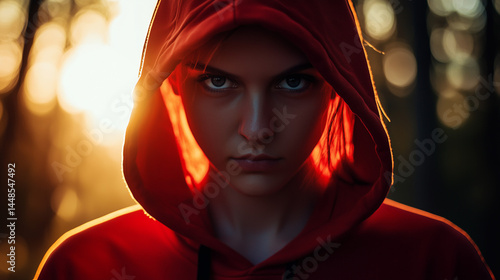 A person in red hoodie stands still