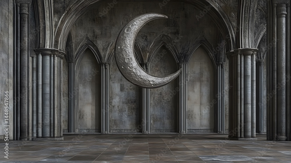 Naklejka premium Crescent Moon in Gothic Cathedral Hall