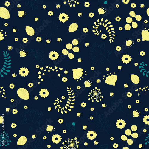 Vector seamless pattern illustration with cartoon stars and moon in the night sky design