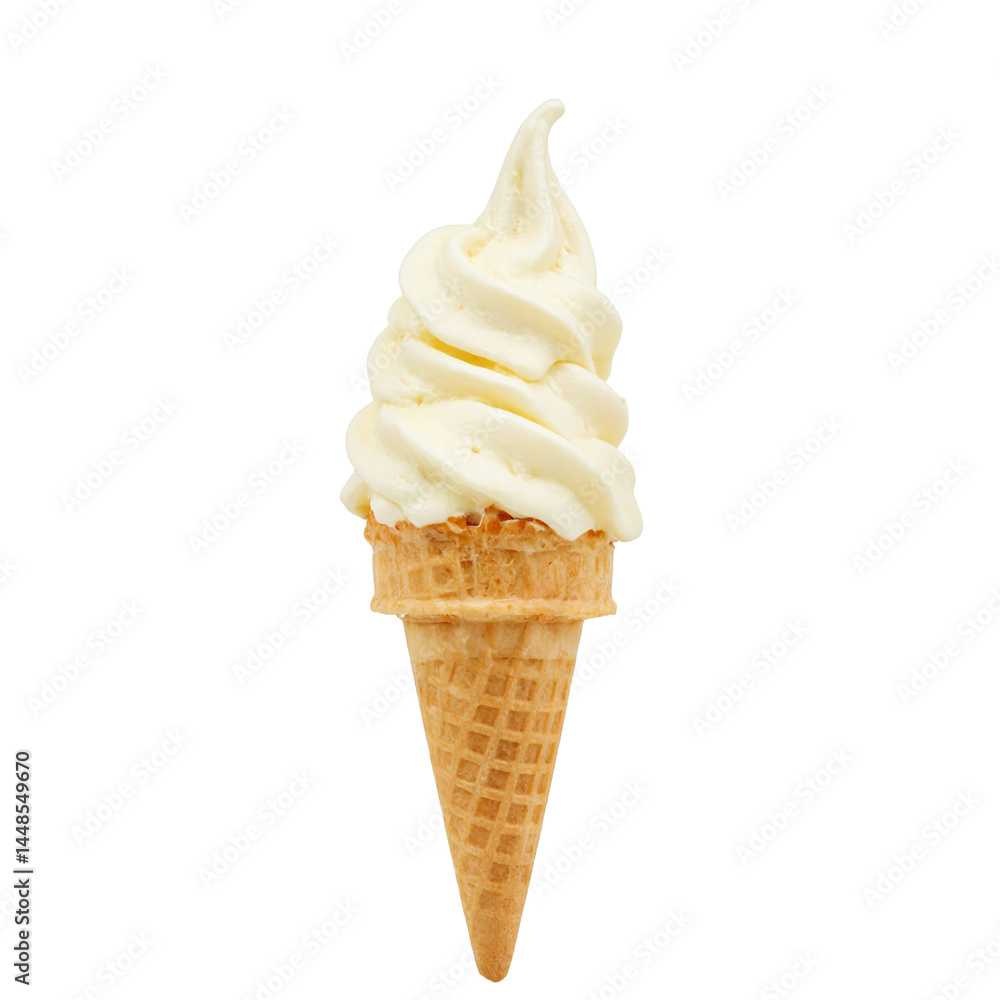 Isolated classic vanilla ice cream cone with waffle cone on white background Isolated classic vanilla ice cream cone with waffle cone on white background