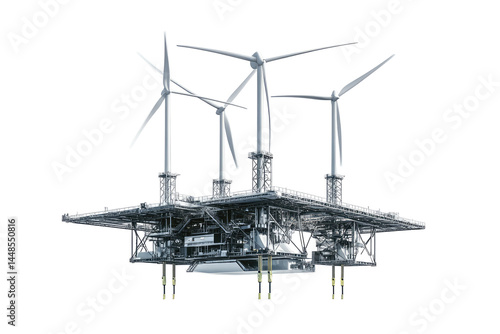 Floating Wind Farm Platforms Descending Mid  isolated on a transparent backgroun
