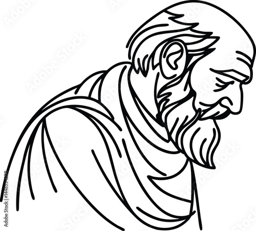 Line Art Illustration Of An Old Man With Beard And Hair Vector