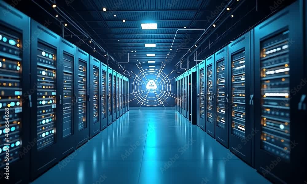Data Center Server Room: High-Tech Infrastructure, Network Technology, Digital World Data Center Server Room: High-Tech Infrastructure, Network Technology, Digital World