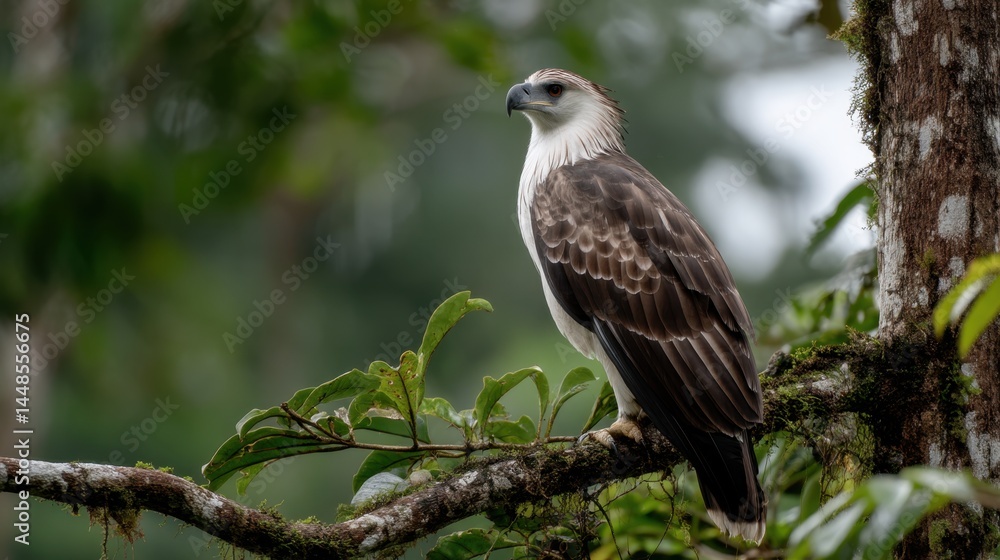 White-bellied Sea Eagle Perched on Branch in Lush Forest White-bellied Sea Eagle Perched on Branch in Lush Forest
