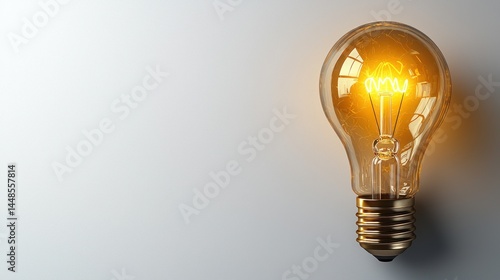 Illuminating Ideas, Glowing Light Bulb on a White Background
