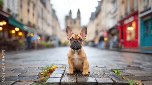 Fototapeta Naklejka Na Ścianę i Meble -  Cute puppy in city street