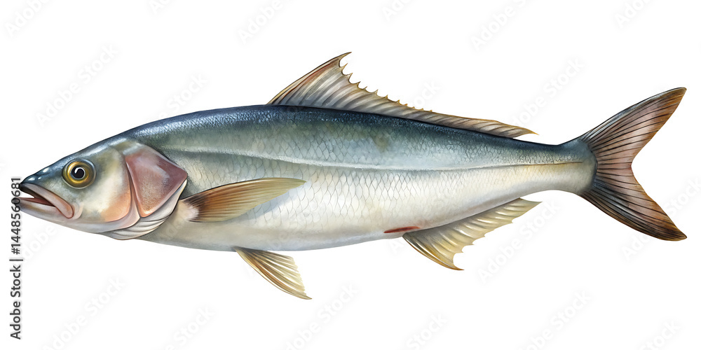 Fototapeta premium Detailed Illustration of a Silver Pompano Fish Showing its Scales Fins and Body Structure