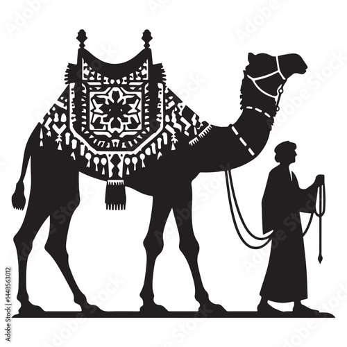 Vector illustration shows a camel silhouette, a wild mammal design