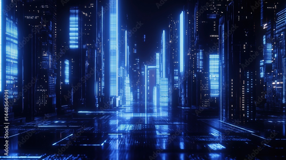 Obraz premium Neon-lit Cyberpunk Cityscape