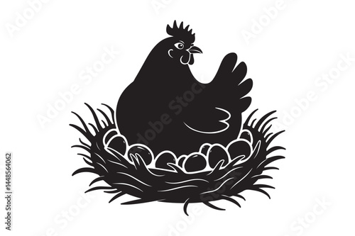 Hen on Nest Icon Broody Chicken with Eggs Silhouette for Farm and Poultry Designs