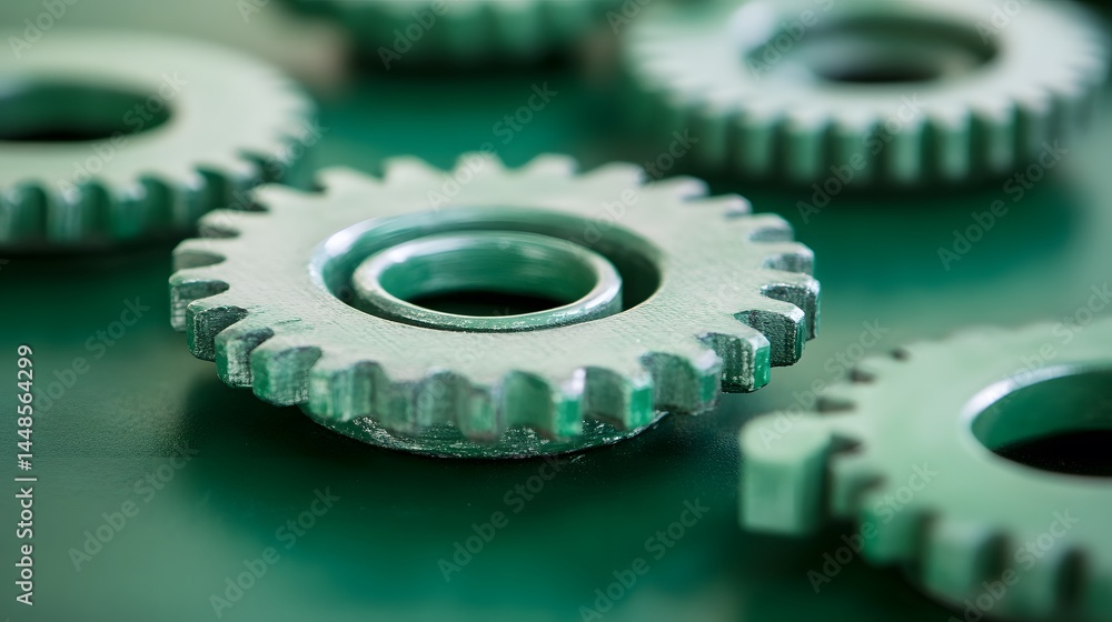 Closeup Green Cogwheels Gears Machine Parts Interlocking Closeup Green Cogwheels Gears Machine Parts Interlocking