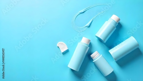 Wallpaper Mural top view of roll on and spray bottles of deodorant on blue background Torontodigital.ca