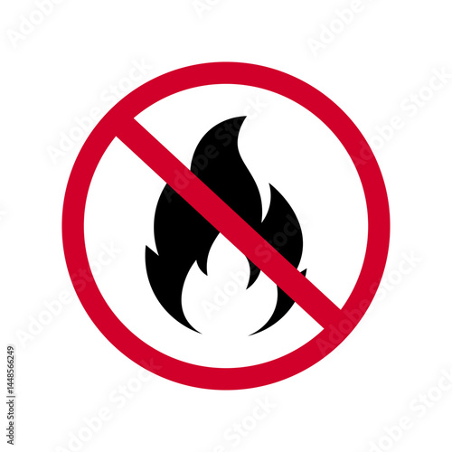 No smoking icon. Red prohibition sign. Do not light a fire. Vector illustration.	