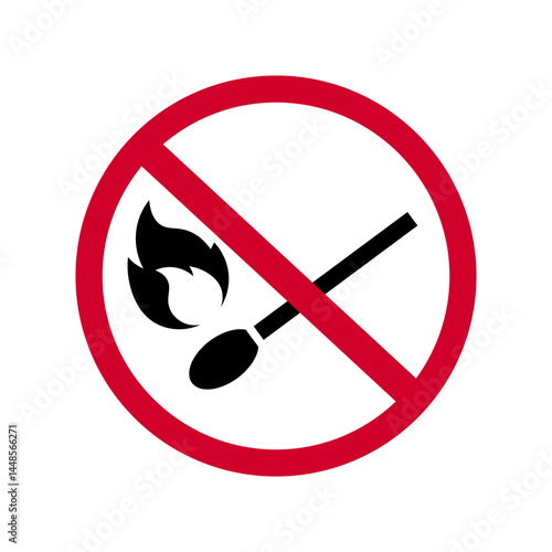 No smoking icon. Red prohibition sign. Do not light a fire. Vector illustration.	