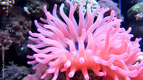 A beautiful sea anemone with pink and white tentacles