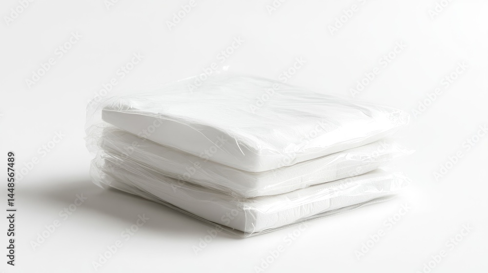 plastic-wrapped paper napkin pack, clean and white, centered on white background plastic-wrapped paper napkin pack, clean and white, centered on white background